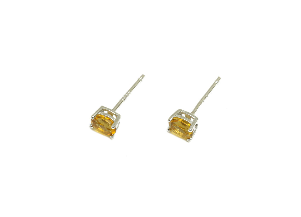 4X5mm Citrine Earring Post - Silver Oval Citrine Earring Stud - Oval Natural Stone Post - Crystal Silver Earring Post - 14x4x0.6mm -RGP7346J - DOMEDBAZAAR