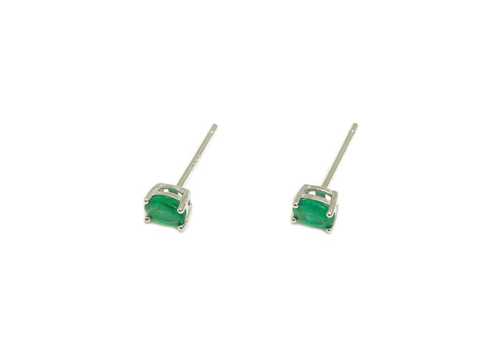 4X5mm Emerald Earring Post - Silver Oval Emerald Earring Stud - Oval Natural Stone Post - Crystal Silver Earring Post - 14x4x0.6mm -RGP7346L - DOMEDBAZAAR