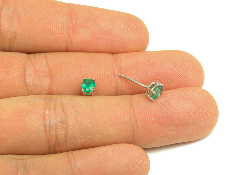 4X5mm Emerald Earring Post - Silver Oval Emerald Earring Stud - Oval Natural Stone Post - Crystal Silver Earring Post - 14x4x0.6mm -RGP7346L - DOMEDBAZAAR