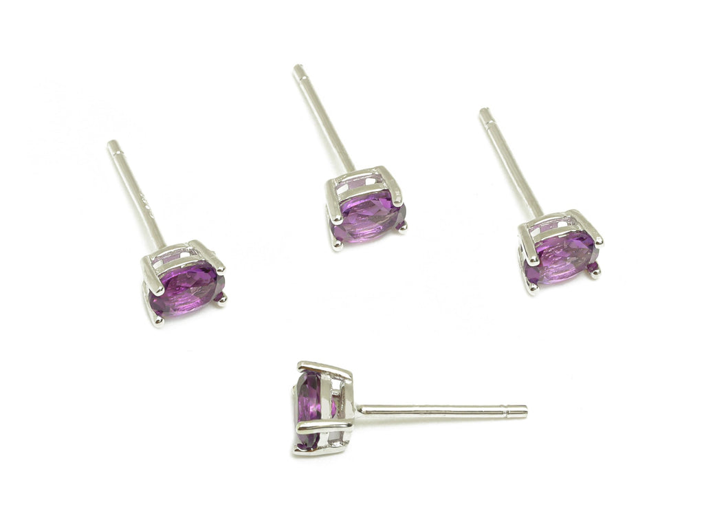 4X5mm Amethyst Earring Post - Silver Oval Amethyst Earring Stud - Natural Stone Post - Crystal Silver Earring Post - 14x4x0.6mm -RGP7346F - DOMEDBAZAAR