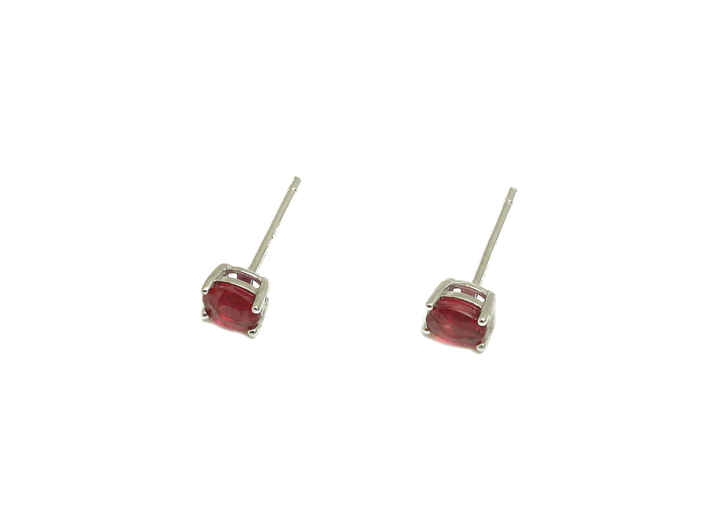4X5mm Ruby Earring Post - Silver Oval Ruby Earring Stud - Natural Stone Post - Crystal Ruby Silver Earring Post - 14x4x0.6mm -RGP7346C - DOMEDBAZAAR