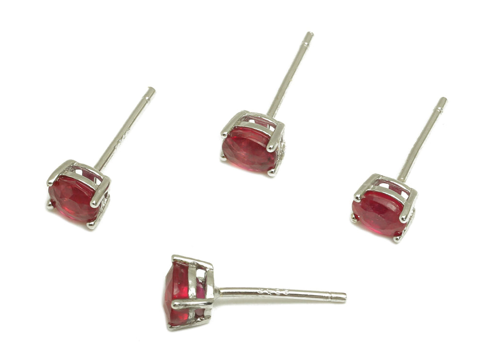 4X5mm Ruby Earring Post - Silver Oval Ruby Earring Stud - Natural Stone Post - Crystal Ruby Silver Earring Post - 14x4x0.6mm -RGP7346C - DOMEDBAZAAR