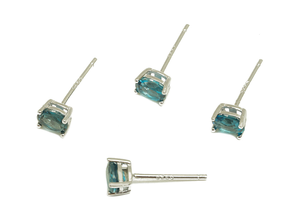 4X5mm Topaz London Blue Earring Post - Silver Oval Earring Stud - Natural Stone Post - Crystal Silver Earring Post - 14x4x0.6mm - RGP7346G - DOMEDBAZAAR