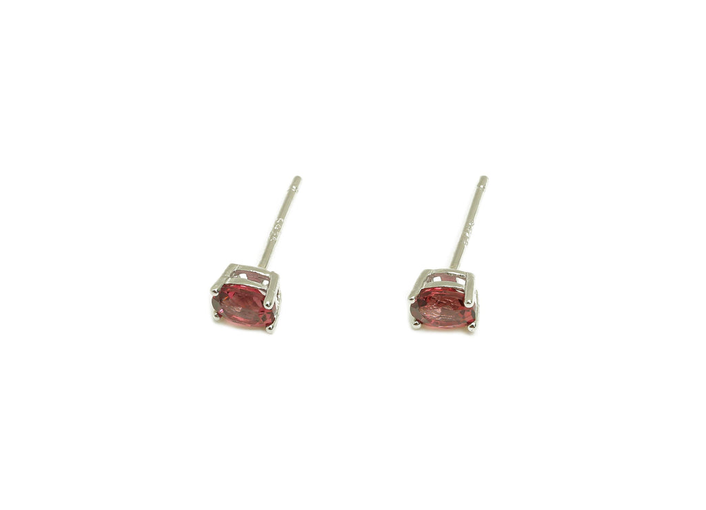 4X5mm Garnet Earring Post - Silver Oval Garnet  Earring Stud - Natural Stone Post - Crystal Silver Earring Post - 14x4x0.6mm - RGP7346H - DOMEDBAZAAR