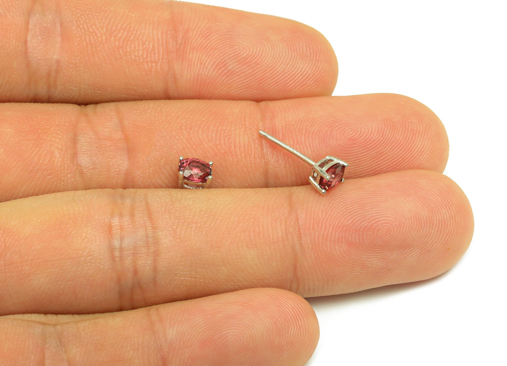 4X5mm Garnet Earring Post - Silver Oval Garnet  Earring Stud - Natural Stone Post - Crystal Silver Earring Post - 14x4x0.6mm - RGP7346H - DOMEDBAZAAR