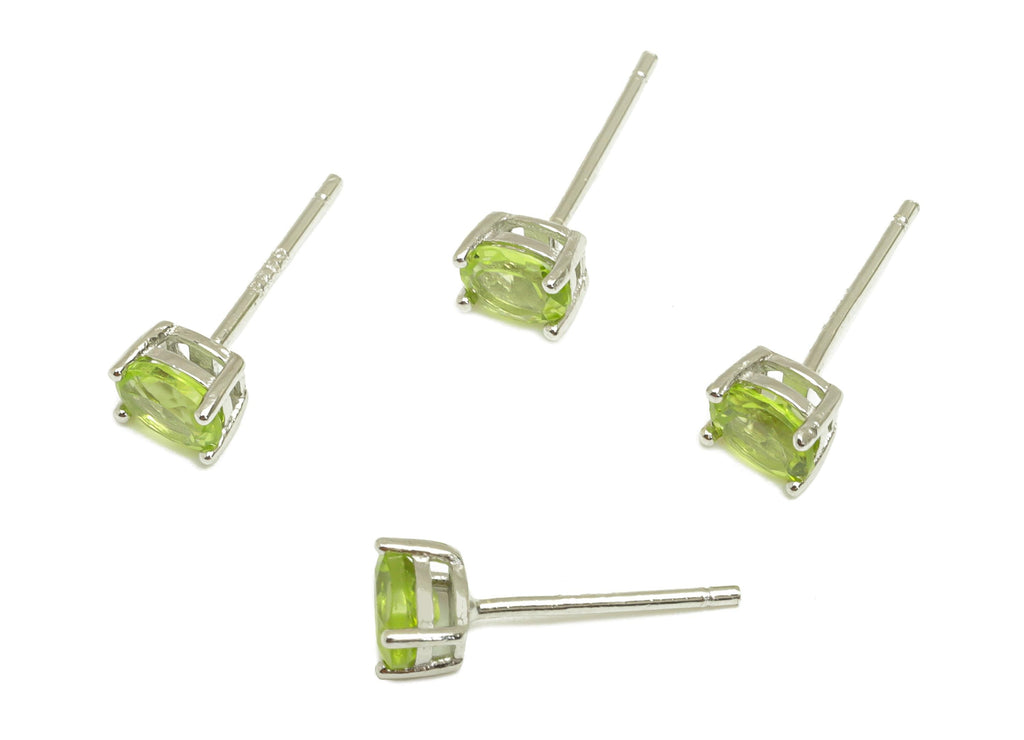 4X5mm Peridot Earring Post - 925 Silver Oval Peridot Earring Stud - Natural Stone Post - Crystal Silver Earring Post - 14x4x0.6mm - RGP7346K - DOMEDBAZAAR