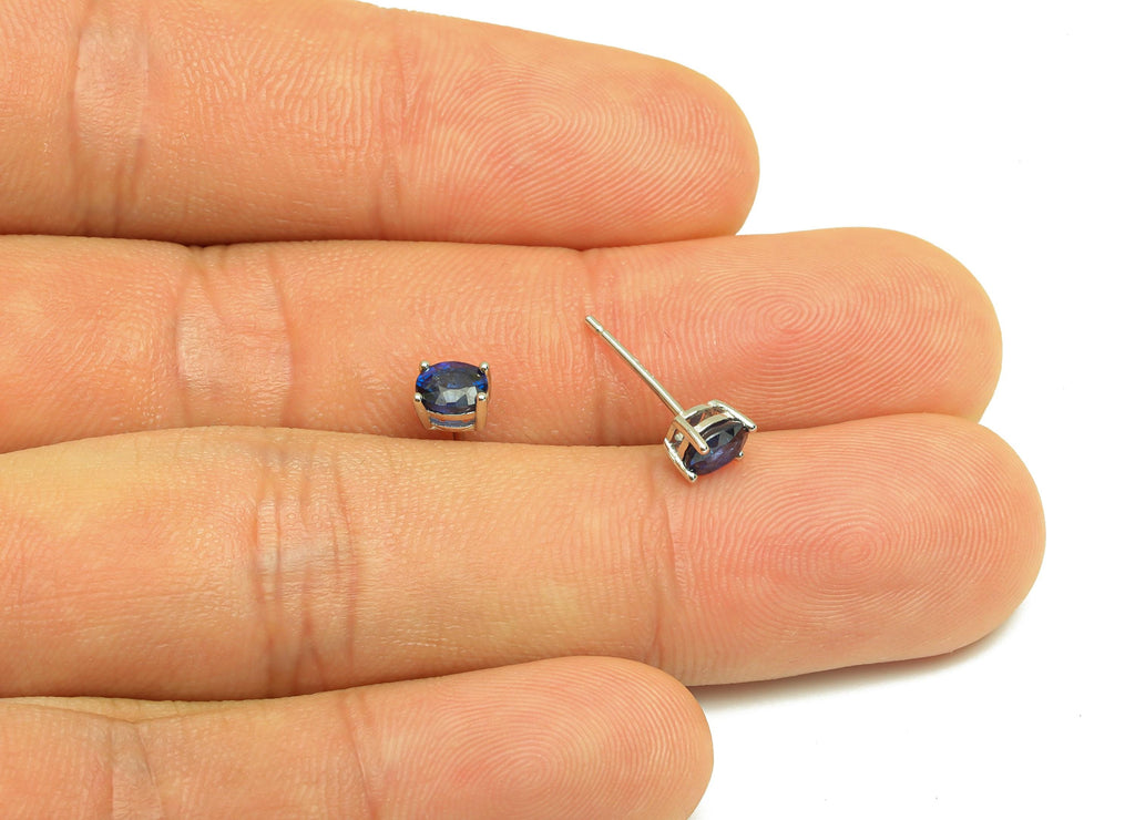 4X5mm Sapphire Earring Post - Silver Oval Sapphire Earring Stud - Natural Stone Post - Crystal Silver Earring Post - 14x4x0.6mm - RGP7346D - DOMEDBAZAAR