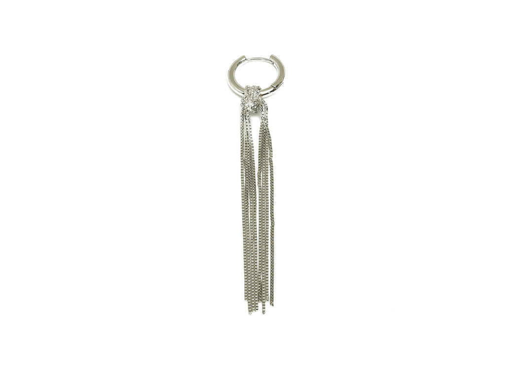 Tassel Huggie Hoop Earring - Brass Round Long Tassel Chain Ear - White Chian Tassel Earring - 18K Real Gold Plated - 80x16.8x2.6mm - RGP7628 - DOMEDBAZAAR