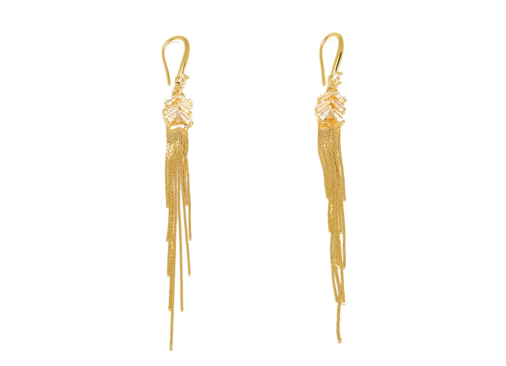 Brass Tassel Chain Earring - Gold CZ Snake Chain Ear Wire - Zircon Chain Earring Hook - 18K Real Gold Plating - 89.26x7.6x2.63mm - RGP7582 - DOMEDBAZAAR