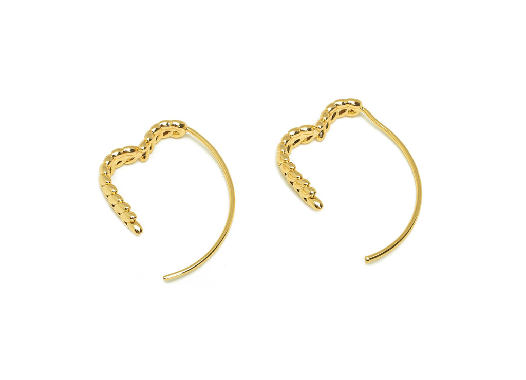 Brass Heart Earring Wire - Brass Open Wheat Hoop Earring Wire - Textured Heart Wheat Ear Wire - 18K Real Gold Plated - 31x22x4.5mm - RGP7591 - DOMEDBAZAAR