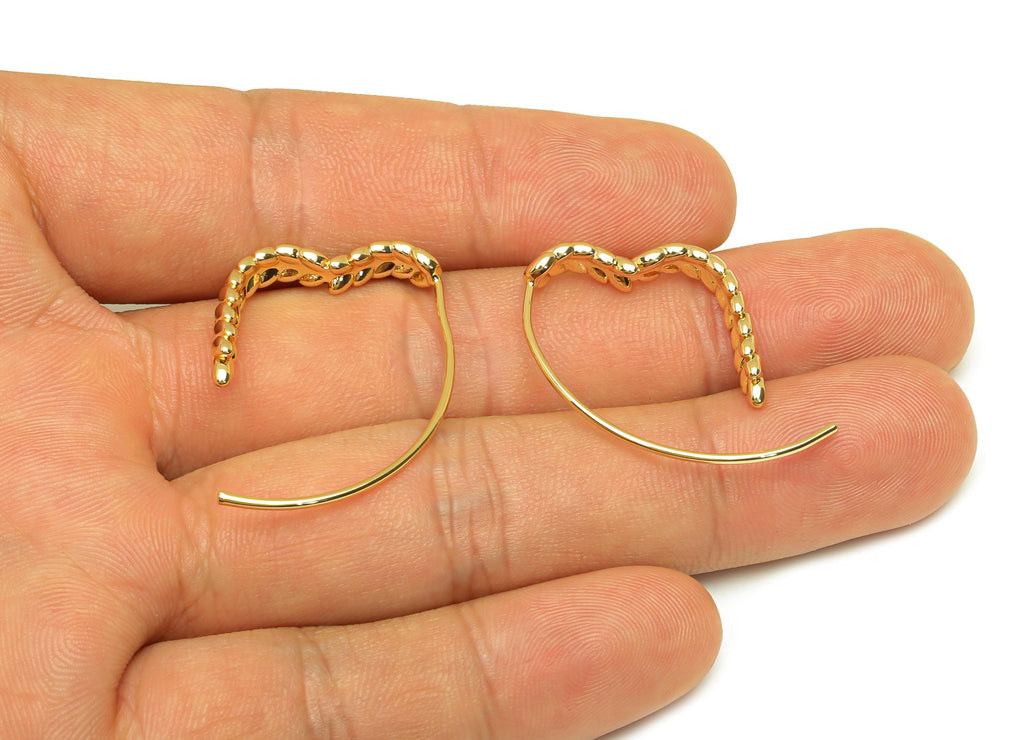 Brass Heart Earring Wire - Brass Open Wheat Hoop Earring Wire - Textured Heart Wheat Ear Wire - 18K Real Gold Plated - 31x22x4.5mm - RGP7591 - DOMEDBAZAAR