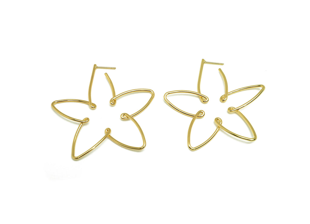 Brass Flower Earring Stud - Brass Flower Wire Earring Post - Brass Flower Earring Post - 18K Real Gold Plated - 57.64x52.2x1.4mm - RGP7842 - DOMEDBAZAAR