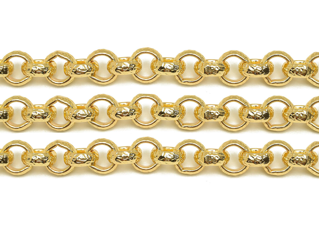 Brass 12mm Rolo Chain - Brass Textured Round Rolo Chain - Brass Textured Hammered Chain - Handmade Chain - 18K Real Gold Plated - RGP7297 - DOMEDBAZAAR