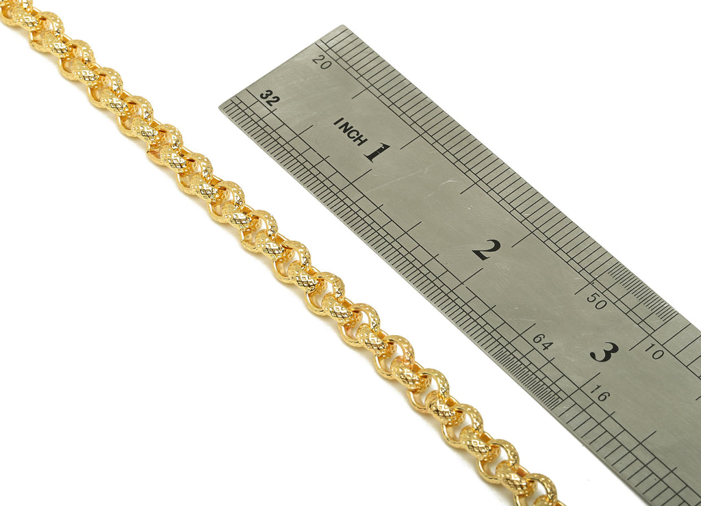Brass 6.5mm Rolo Chain - Brass Textured Round Rolo Chain - Brass Textured Hammered Chain - Handmade Chain - 18K Real Gold Plated - RGP7298 - DOMEDBAZAAR