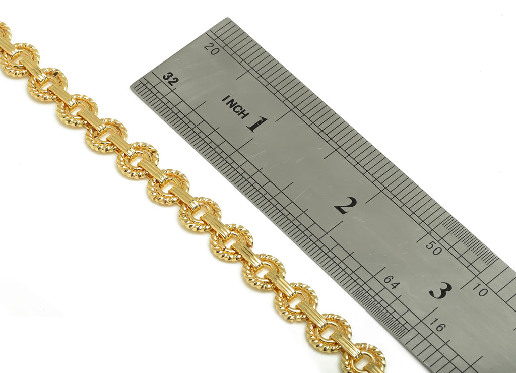 Brass Handmade Rings Chain - Brass Textured Open Link Chian - Brass Beaded Hoop Chain - Handmade Chain - 18K Real Gold Plated - RGP7292 - DOMEDBAZAAR