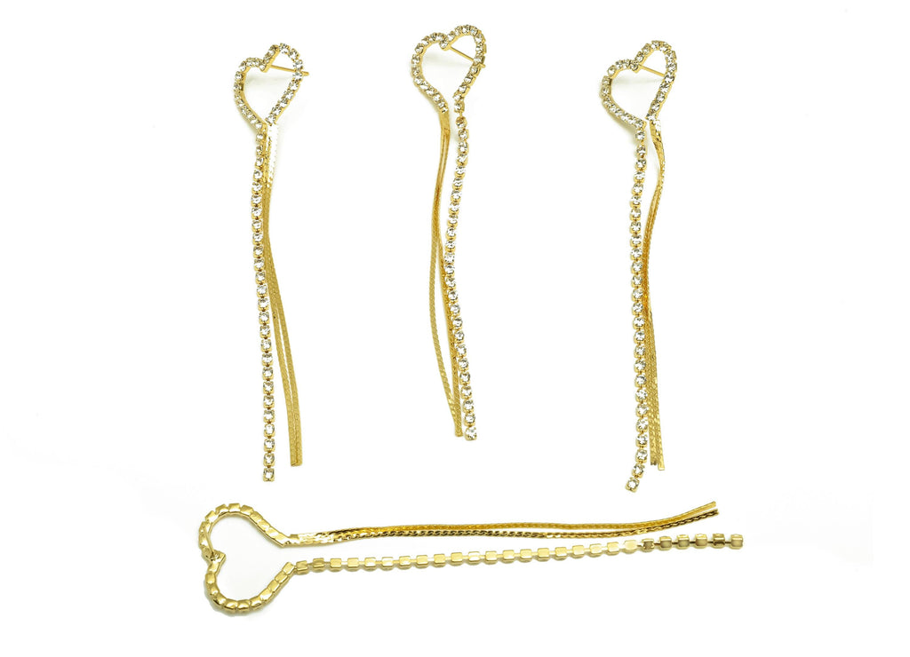 Brass CZ Earring Tassel Stud - Heart Dangle Tassel Earring - Snake Chain Zircon Earring Post - 18K Real Gold Plating - 96x20x2mm - RGP7542 - DOMEDBAZAAR