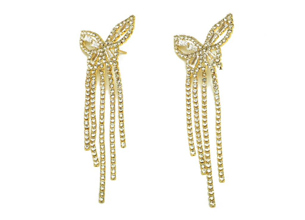 Brass CZ Earring Tassel Stud - Butterfly Tassel Earring - Brass Dangle Zircon Earring Post - 18K Real Gold Plating - 85x33x2.62mm - RGP7566 - DOMEDBAZAAR