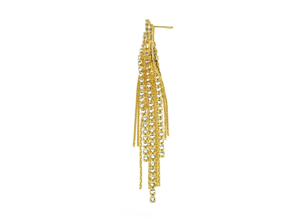 Brass CZ Earring Tassel Stud - Brass Tassel Earring - Brass Snake Chain Zircon Earring Post - 18K Real Gold Plating - 87.09x13x2mm - RGP7579 - DOMEDBAZAAR