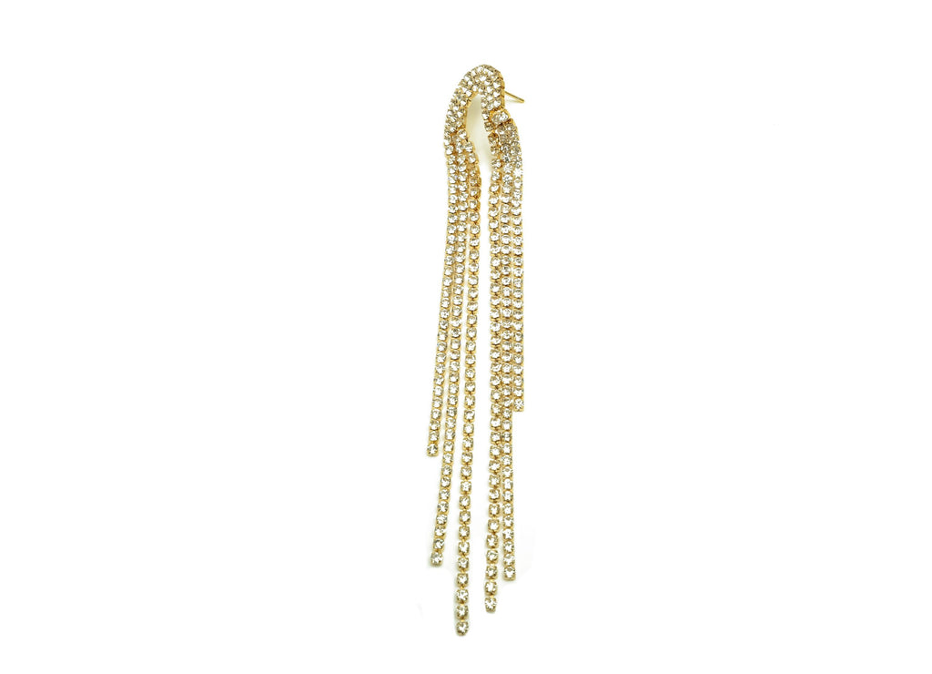 Brass CZ Earring Tassel Stud - Brass Bridge Tassel Earring - Cubic Zircon Earring Post - 18K Real Gold Plating - 121.48x20x2.14mm - RGP7558 - DOMEDBAZAAR