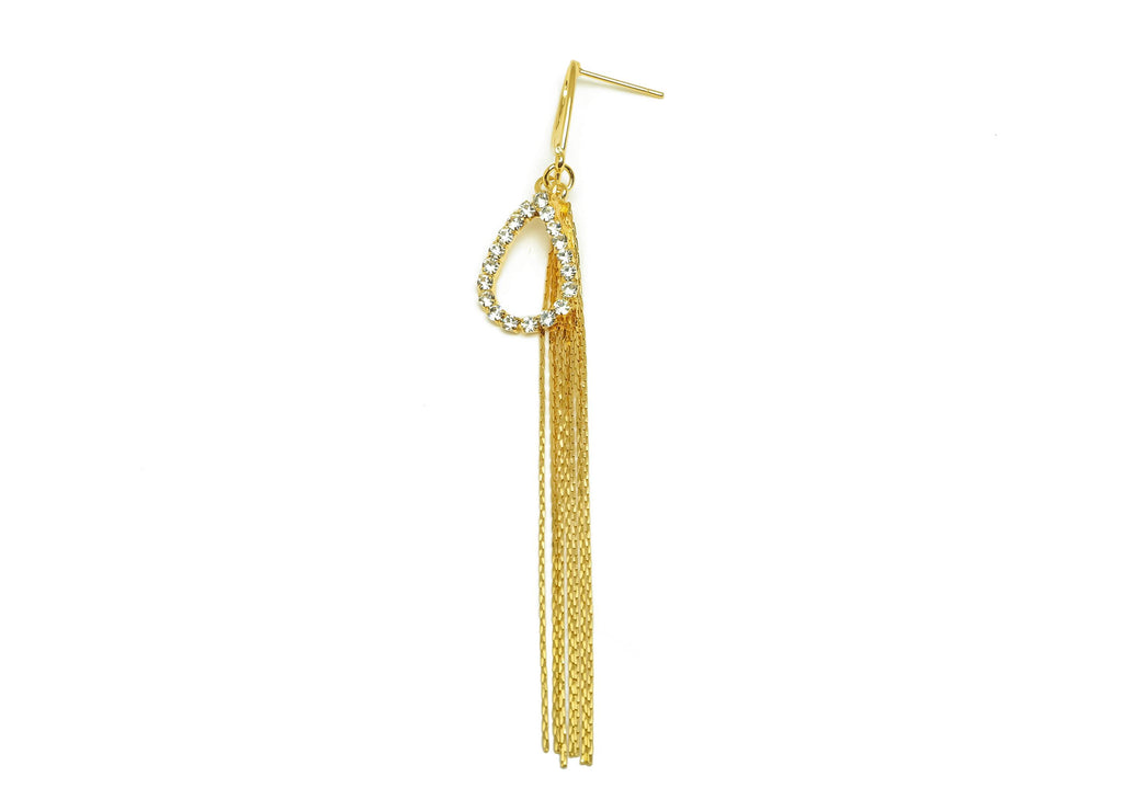 Brass CZ Earring Tassel Stud - Brass Tassel Teardrop Earring - Snake Chain Zircon Earring Post - 18K Real Gold Plating - 95x13x1mm - RGP7540 - DOMEDBAZAAR