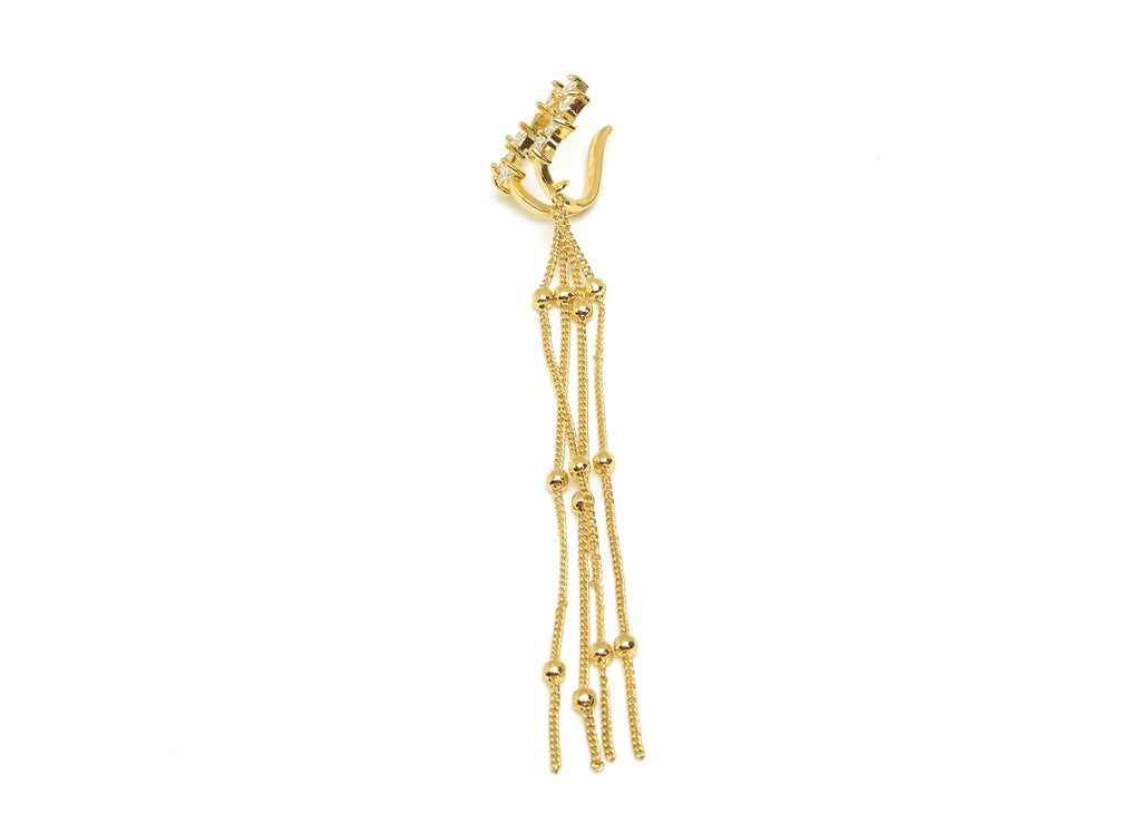 Brass Sunshine Ear Cuff - Gold Sun Tassel Earring Cuff - Zircon Cartilage Cuff Chain Ear - 18K Real Gold Plated -110.2x18.5x12.54mm -RGP7614 - DOMEDBAZAAR