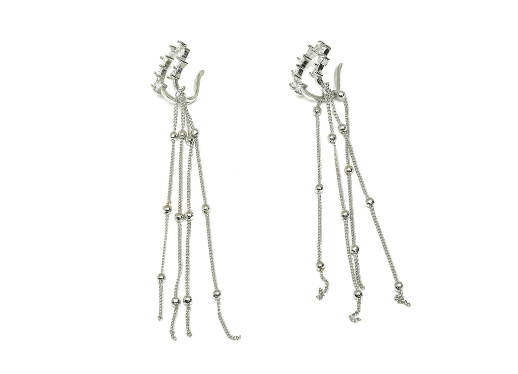 Brass Sunshine Ear Cuff - White Sun Tassel Earring Cuff - Zircon Cartilage Cuff Ear - 18K Real White Gold Plated -110.2x18.5x11.8mm -RGP7615 - DOMEDBAZAAR