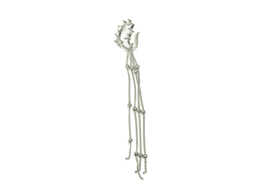 Brass Sunshine Ear Cuff - White Sun Tassel Earring Cuff - Zircon Cartilage Cuff Ear - 18K Real White Gold Plated -110.2x18.5x11.8mm -RGP7615 - DOMEDBAZAAR