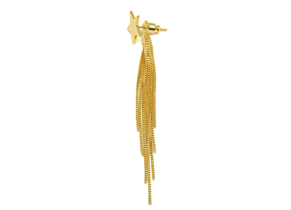 Brass Earring Tassel Stud - Brass Star Tassel Earring - Brass Dangle Box Chain Earring Post - 18K Real Gold Plating - 79x11 x0.9mm - RGP7563 - DOMEDBAZAAR