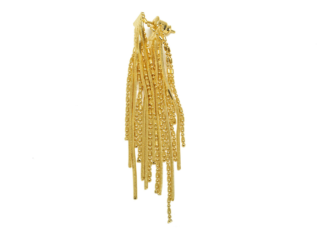 Brass Earring Tassel Stud - Brass Ball Chian Tassel Earring - Brass Snake Chain Earring Post - 18K Real Gold Plating - 70x9x1mm - RGP7574 - DOMEDBAZAAR