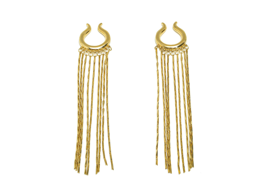 Brass Minimalist Ear Cuff - Gold Thick Tassel Earring Cuff - Thick Cartilage Cuff Chain Ear - 18K Real Gold Plated -117x20x3.9mm - RGP7616 - DOMEDBAZAAR