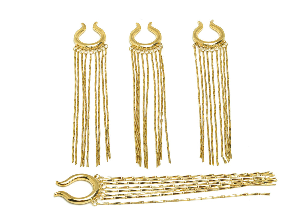 Brass Minimalist Ear Cuff - Gold Thick Tassel Earring Cuff - Thick Cartilage Cuff Chain Ear - 18K Real Gold Plated -117x20x3.9mm - RGP7616 - DOMEDBAZAAR