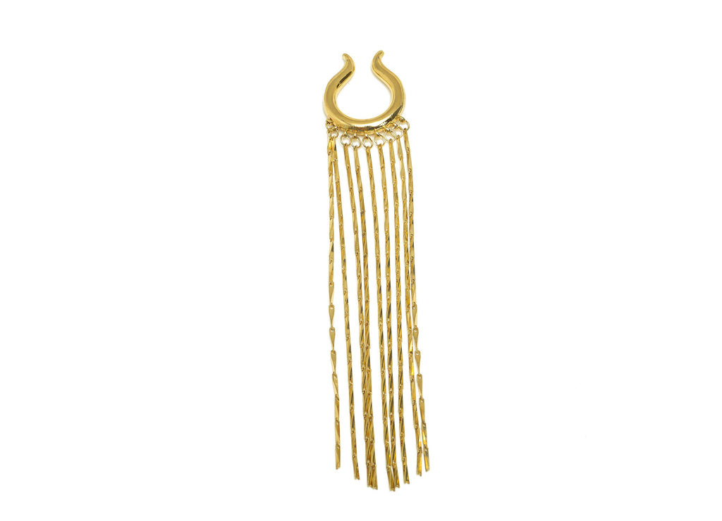 Brass Minimalist Ear Cuff - Gold Thick Tassel Earring Cuff - Thick Cartilage Cuff Chain Ear - 18K Real Gold Plated -117x20x3.9mm - RGP7616 - DOMEDBAZAAR