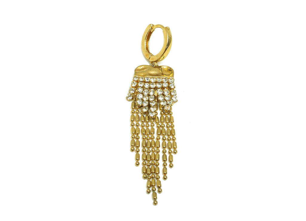 Brass CZ Dangle Earring - Cubic Zircon Beads Chain Tassel Earring - Gold Huggie Hoop Dangle Earring - 18K Real Gold Plating - 55mm- RGP7712 - DOMEDBAZAAR