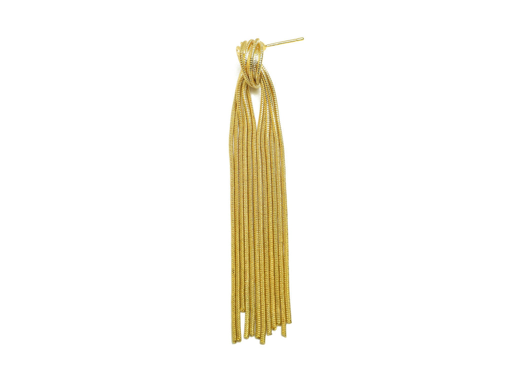 Brass Snake Chain Earring - Gold Knot Long Chain Earring Stud - Knot Snake Chain Tassel Earring Post - 18K Real Gold Plating- 85mm - RGP7721 - DOMEDBAZAAR