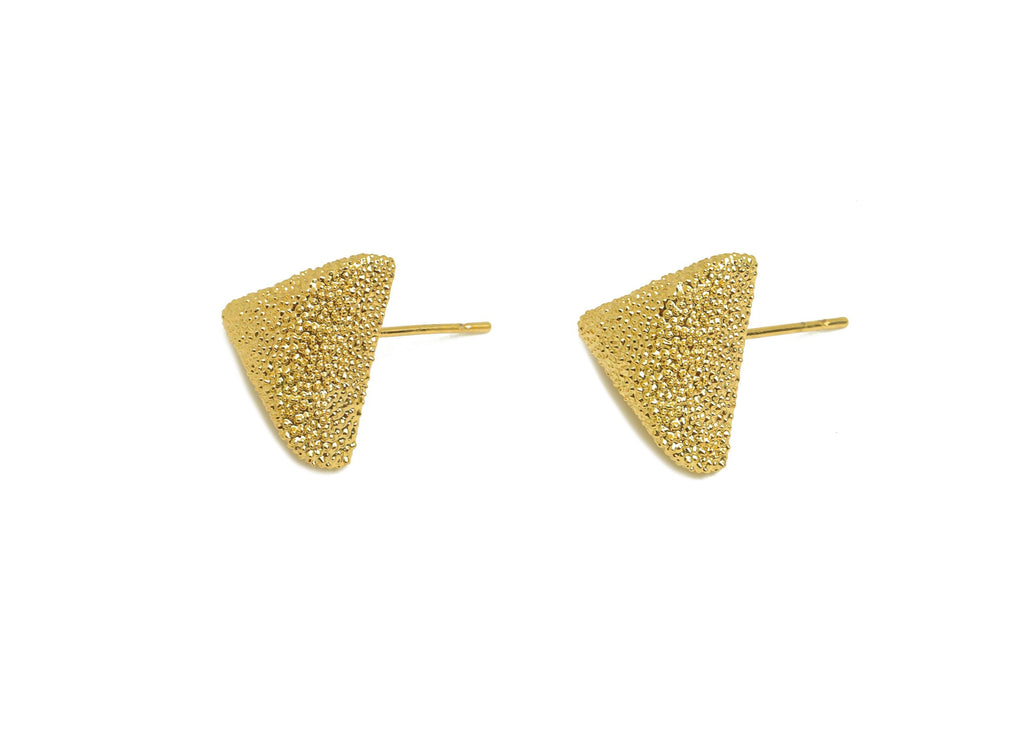 Brass Triangle Earring Stud - Textured Triangle Earring Post - Gold Triangle Earring - 18K Real Gold Plated - 19.09x14.17x14.17mm - RGP7734 - DOMEDBAZAAR