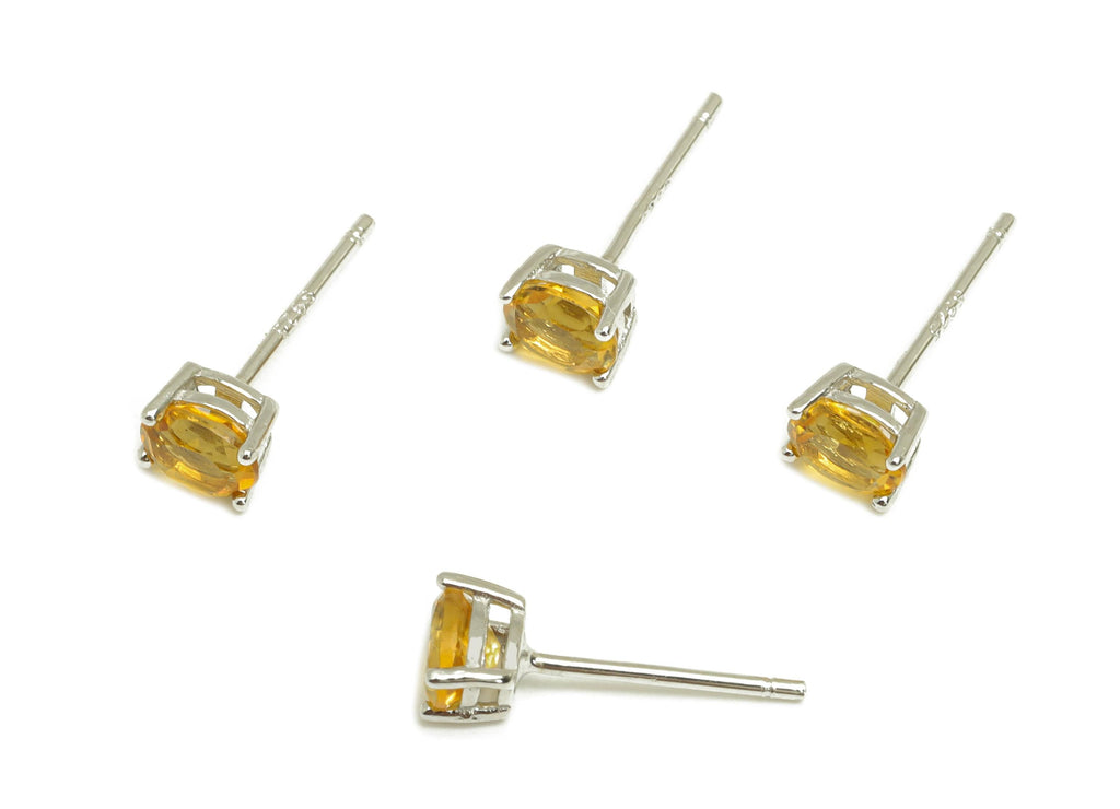 4X5mm Citrine Earring Post - Silver Oval Citrine Earring Stud - Oval Natural Stone Post - Crystal Silver Earring Post - 14x4x0.6mm -RGP7346J - DOMEDBAZAAR