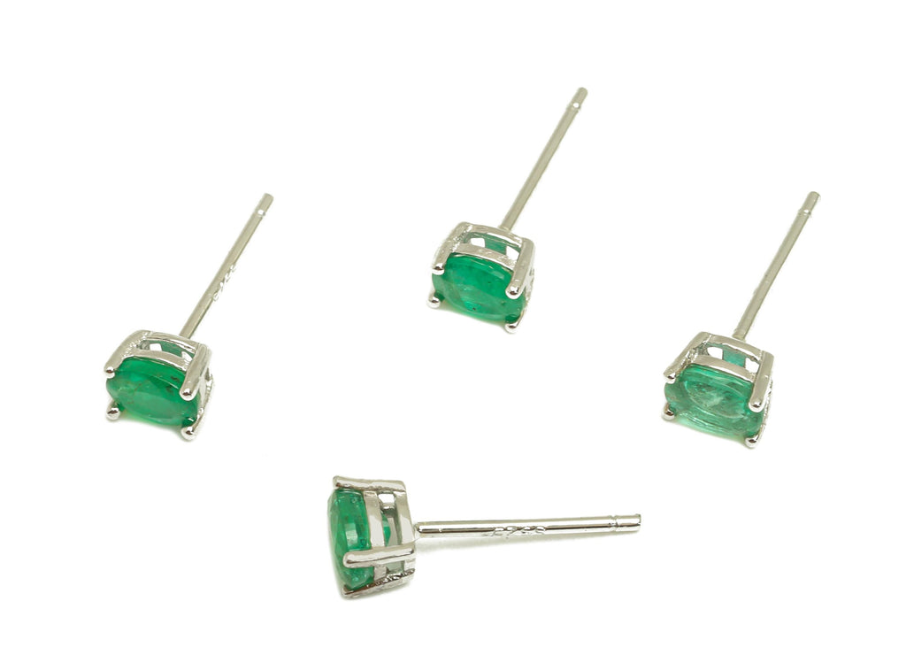 4X5mm Emerald Earring Post - Silver Oval Emerald Earring Stud - Oval Natural Stone Post - Crystal Silver Earring Post - 14x4x0.6mm -RGP7346L - DOMEDBAZAAR