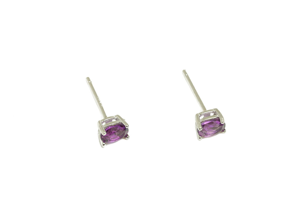 4X5mm Amethyst Earring Post - Silver Oval Amethyst Earring Stud - Natural Stone Post - Crystal Silver Earring Post - 14x4x0.6mm -RGP7346F - DOMEDBAZAAR