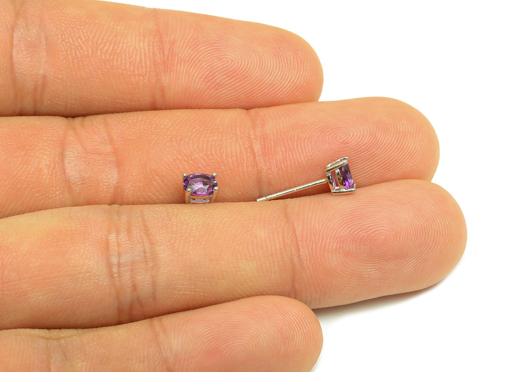 4X5mm Amethyst Earring Post - Silver Oval Amethyst Earring Stud - Natural Stone Post - Crystal Silver Earring Post - 14x4x0.6mm -RGP7346F - DOMEDBAZAAR