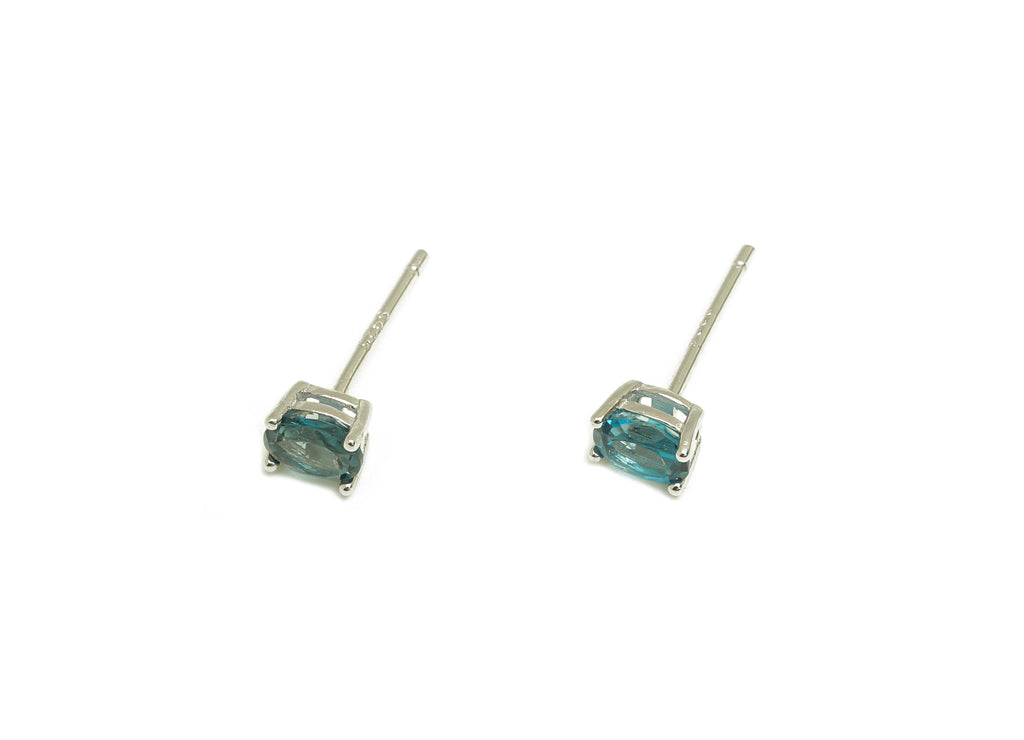 4X5mm Topaz London Blue Earring Post - Silver Oval Earring Stud - Natural Stone Post - Crystal Silver Earring Post - 14x4x0.6mm - RGP7346G - DOMEDBAZAAR