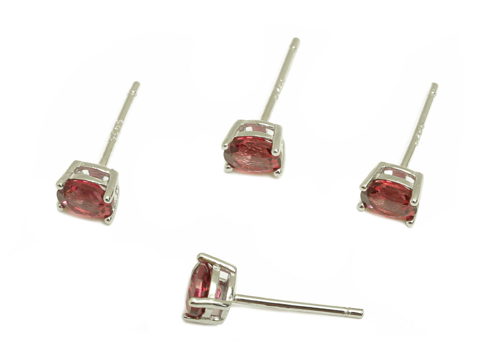 4X5mm Garnet Earring Post - Silver Oval Garnet  Earring Stud - Natural Stone Post - Crystal Silver Earring Post - 14x4x0.6mm - RGP7346H - DOMEDBAZAAR