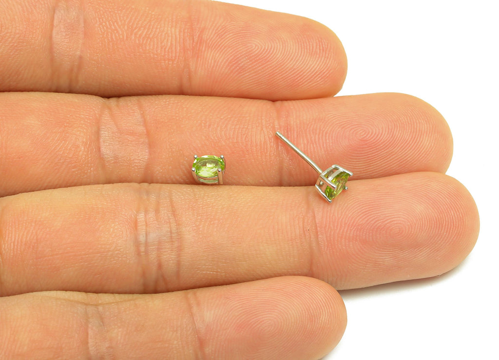 4X5mm Peridot Earring Post - 925 Silver Oval Peridot Earring Stud - Natural Stone Post - Crystal Silver Earring Post - 14x4x0.6mm - RGP7346K - DOMEDBAZAAR