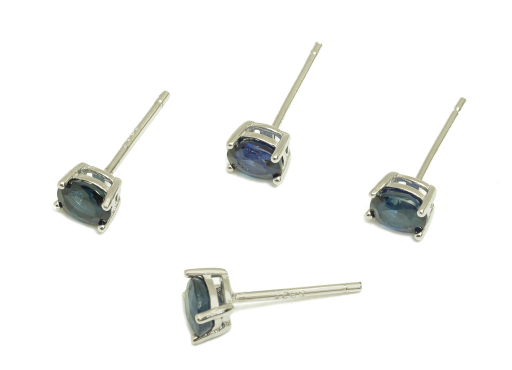 4X5mm Sapphire Earring Post - Silver Oval Sapphire Earring Stud - Natural Stone Post - Crystal Silver Earring Post - 14x4x0.6mm - RGP7346D - DOMEDBAZAAR