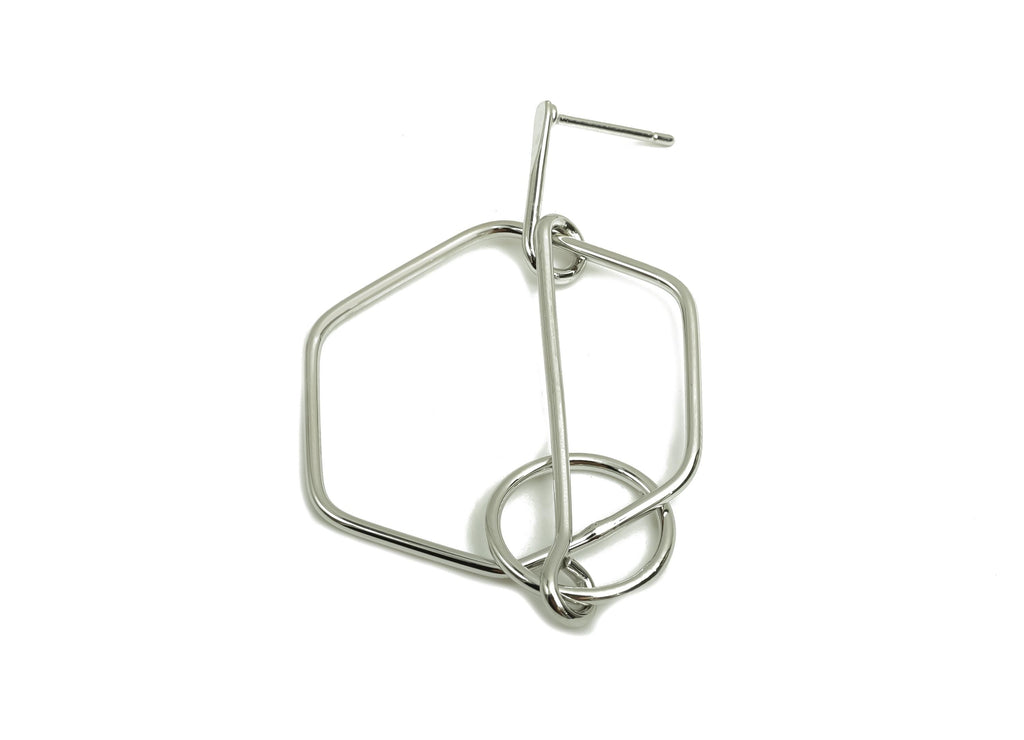 Brass Hammered Earring Post - Brass Dangle Hexagon Earring Stud - Geometry Earring Post  - 18K Real White Gold Plating - 49x29x1mm - RGP8042 - DOMEDBAZAAR