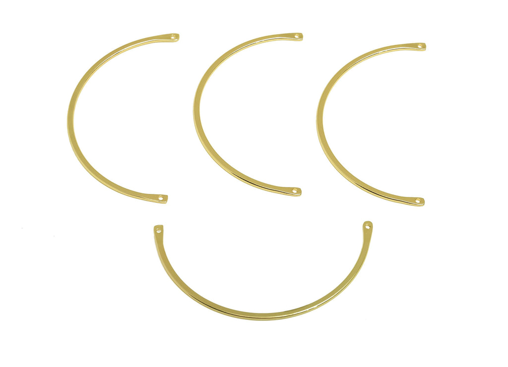 Brass Semicircle Connector - Gold Curved Bar Half Circle Charm - Necklace Connector - 18K Real Gold Plating - 49.3x25.38x0.79mm - RGP7925 - DOMEDBAZAAR