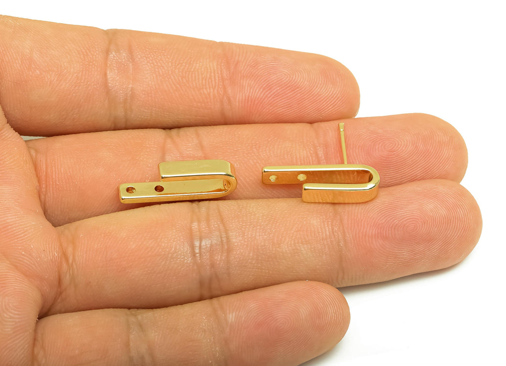 Brass Bar Earring Stud - Textured Curved Bar Earring Post - Gold Rectangle Bar Earring - 18K Real Gold Plated - 21.07x3.93x1.3mm - RGP7934 - DOMEDBAZAAR
