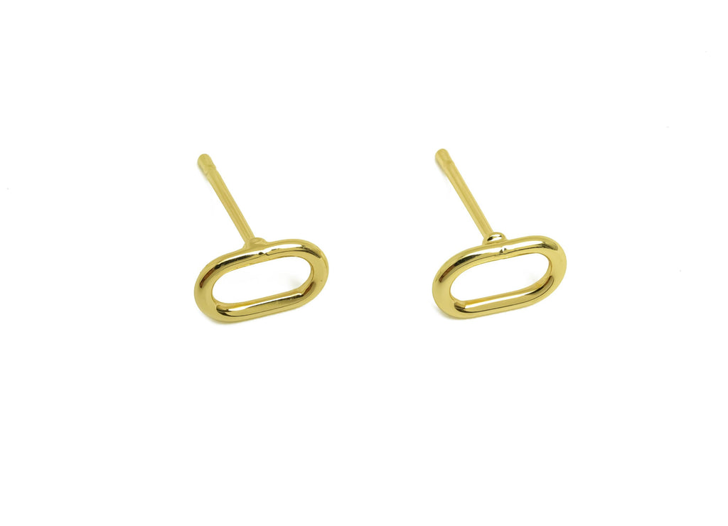 Brass Oval Earring Stud - Minimalist Mini Oval Earring Post - Gold Rectangle Oval Ear - 18K Real Gold Plating - 9.52x5.8x0.93mm - RGP7940 - DOMEDBAZAAR