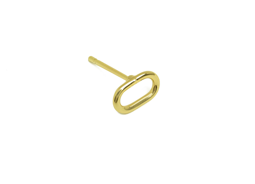 Brass Oval Earring Stud - Minimalist Mini Oval Earring Post - Gold Rectangle Oval Ear - 18K Real Gold Plating - 9.52x5.8x0.93mm - RGP7940 - DOMEDBAZAAR