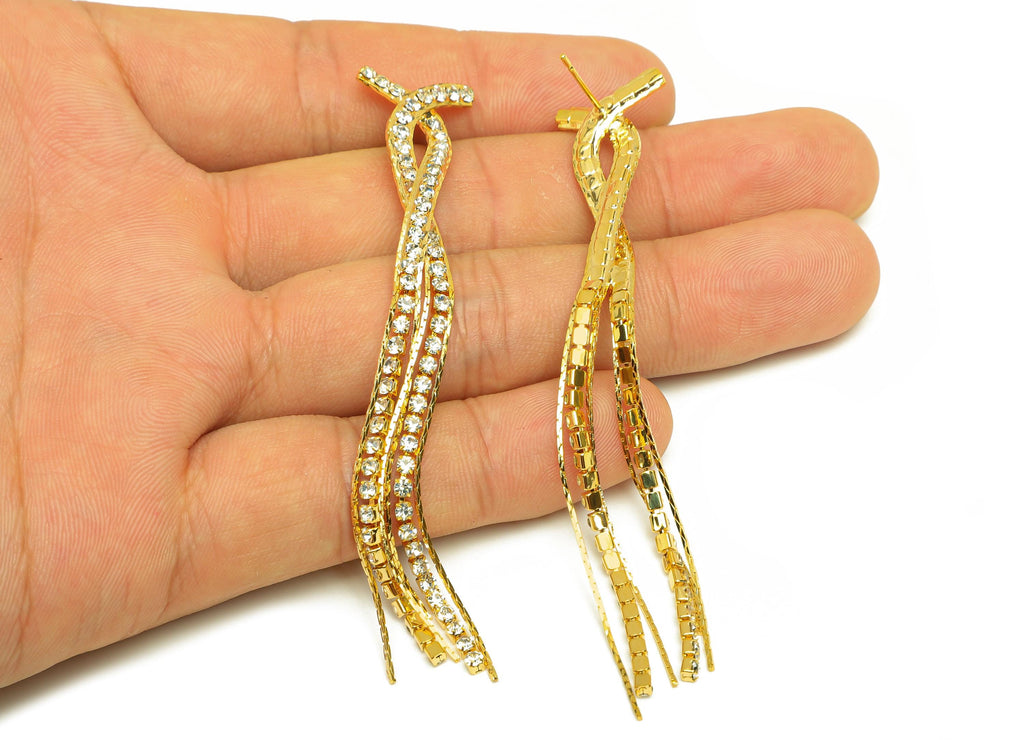 Brass Tassel Earring Stud - Brass Tassel Earring Post - Brass Snake Chain Tassel Earring Post - 18K Real Gold Plated - 86x14x2mm - RGP7501 - DOMEDBAZAAR