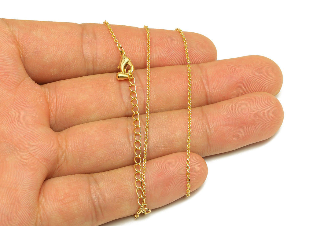 0.230 Finished Cable Chain - Gold 43+6.5cm Flat Cable Chain - Brass Cable Necklace Chain - For Necklace - 18K Real Gold Plating - RGP7473 - DOMEDBAZAAR